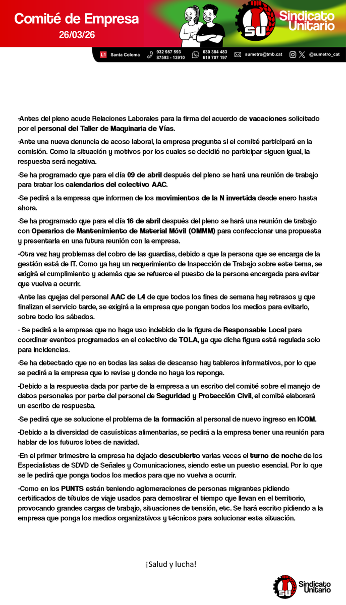 sumetro_cat's tweet photo. Publicamos el resumen del Comité de hoy.
Publiquem el resum del Comitè d'avui. https://t.co/9uJgMdEPot
