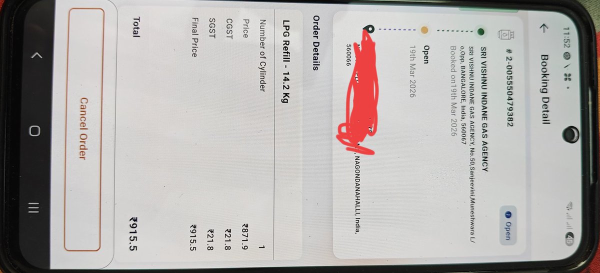 puja121's tweet photo. @MoPNG_eSeva Agency - Sri Vishnu Indane Gas Agency 
Kadu godi, Whitefield Bangalore 
Consumer id and contact number i am not putting in public platform once your DM start working i can msg. When trying to reach DM page is just reverting back to profile page only . Attaching order screenshot https://t.co/NfzRj0LXYC