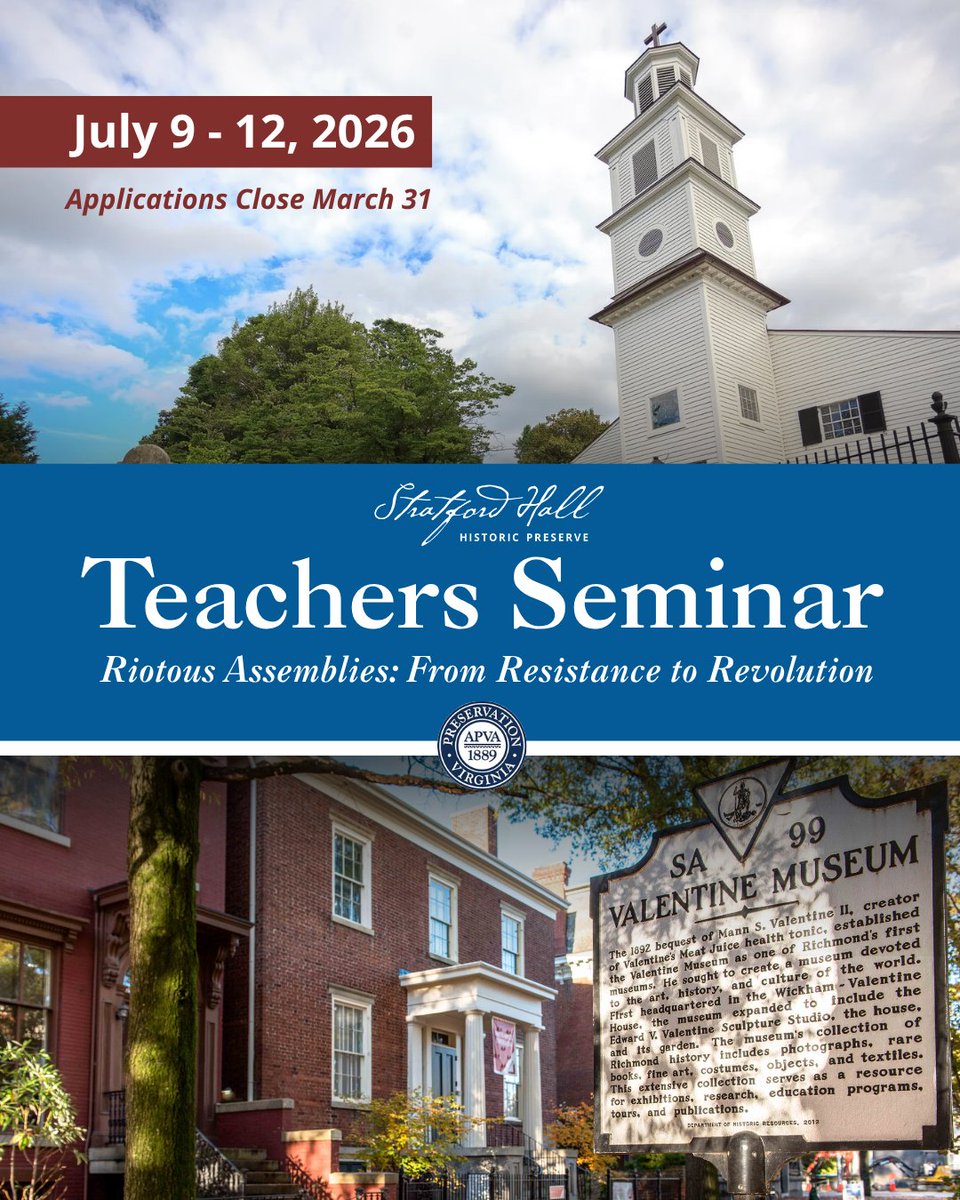 StratfordHall's tweet photo. 📍 The next stops for the Stratford Hall Teachers Seminar? The Valentine Museum and the St. John's Church Foundation!

📥 Applications close Tuesday, March 31: https://t.co/ud9pBNguTl https://t.co/XpUiuPlLer