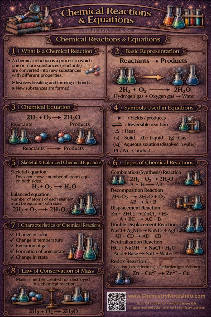 ChemNotesInfo's tweet image. ⚗️ Chemical Reactions &amp;amp; Equations Made Simple!

Ever wondered how substances transform into completely new materials? 🤯
chemistrynotesinfo.com/2015/07/chemic… 
#ChemistryMadeEasy #ChemicalReactions #ScienceLearning #NCERTChemistry #StudySmart