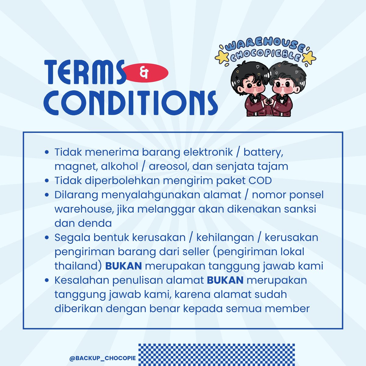 backup_chocopie's tweet photo. [UPDATE]  
T&amp;C WAREHOUSE THAILAND CHOCOPIE

✅ firsthand 
✅ rate murah 
✅ FREE FEE WH &amp; FEE CO WEB
✅ admin ramah &amp; baik hati 
📍 Jakarta 

#jasawhthailand #whthailandmurah #whthailand #jasawarehousethailand #whthai #whthailand https://t.co/meFRzTAPff