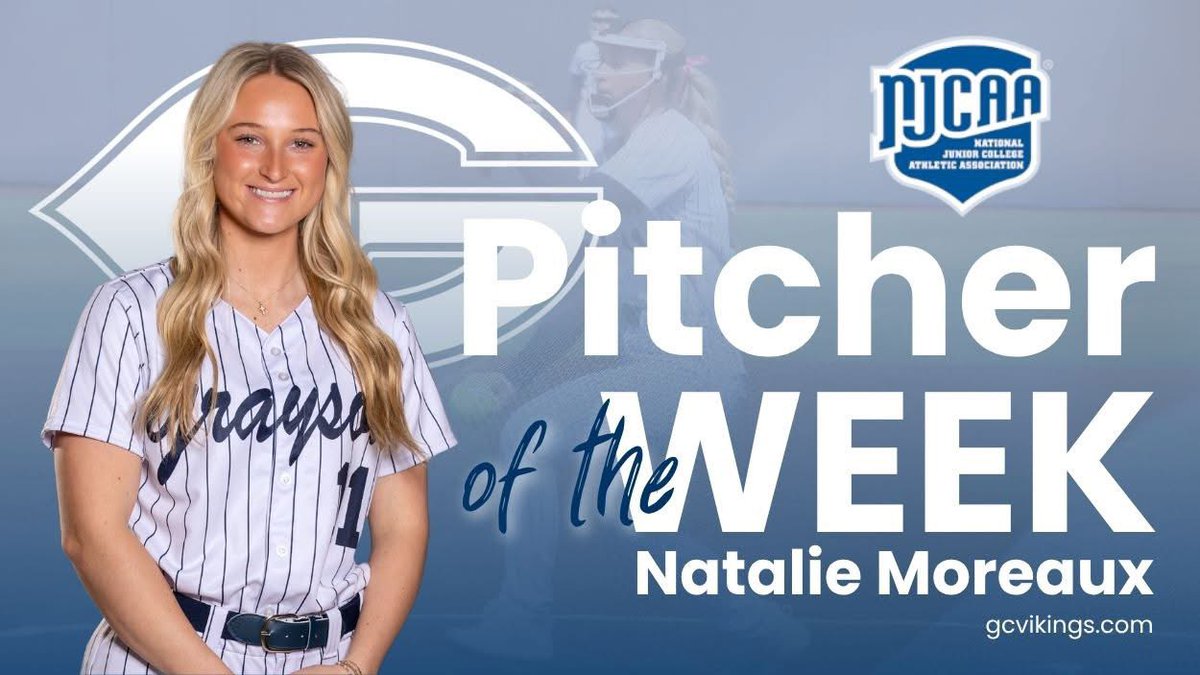 gclvsoftball's tweet photo. SECOND time. SAME dominance!

For the second time this season, Natalie Moreaux has been named the NJCAA National Pitcher of the Week!

She was untouchable in the circle last week, tossing back-to-back complete game one-hit shutouts, striking out 22 in 12 innings pitched. 

#GWAY https://t.co/t3jyxZypkP