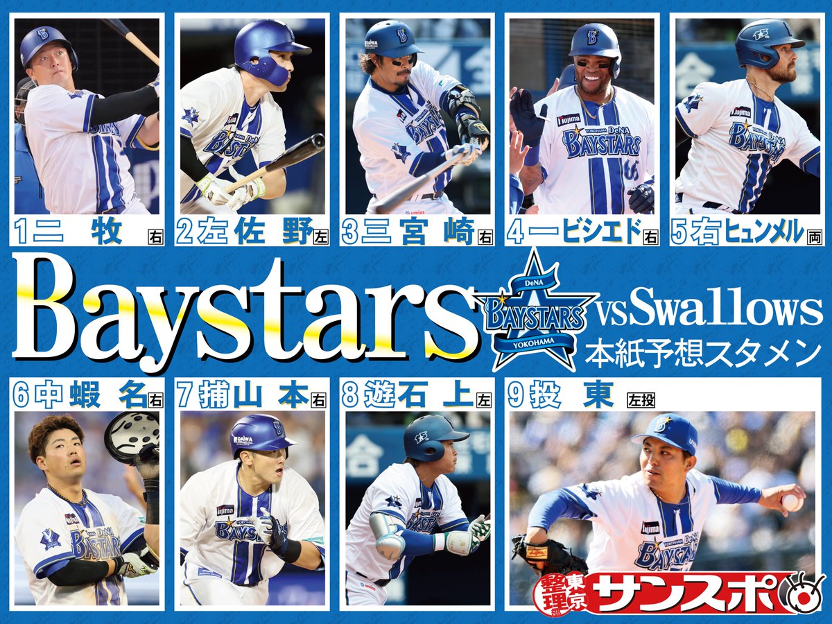 ⚾️⚾️きょうプロ野球開幕⚾️⚾️ 本紙スタメン予想を公開！ 皆さんの予想も教えてください！！ 🔵🔵横浜DeNAベイスターズ🔵🔵 1二 牧 2 ...