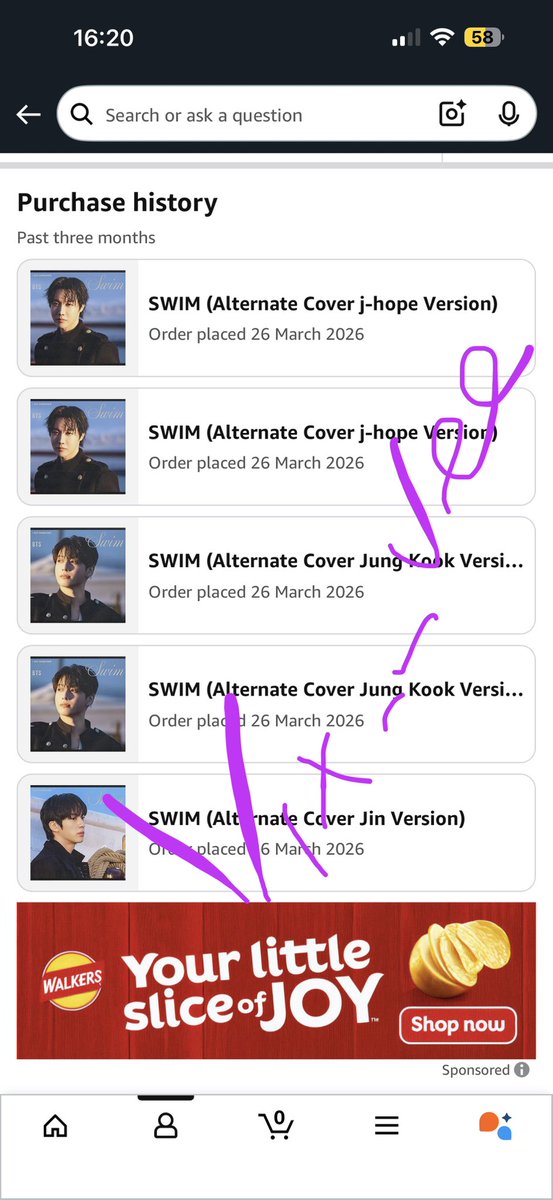 vix__vee's tweet photo. @BtsBorahoe7 @BTSxUKCharts @ukafunds @ukarmystreaming Few more purchases 💜 https://t.co/G3jvmoTc4z