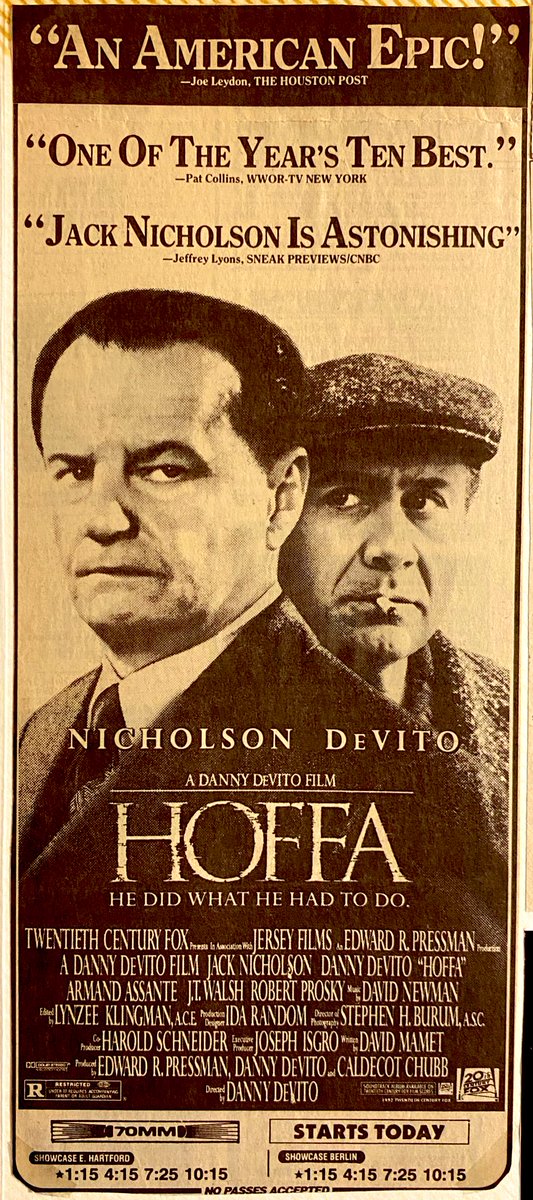 ClassicHBOGuide's tweet image. March 1994 @HBO - Jack Nicholson stars in Danny DeVito’s underrated epic: HOFFA - guide ad, newspaper ad, stills, behind the scenes pic #1990s #Hoffa #cinema @DannyDeVito