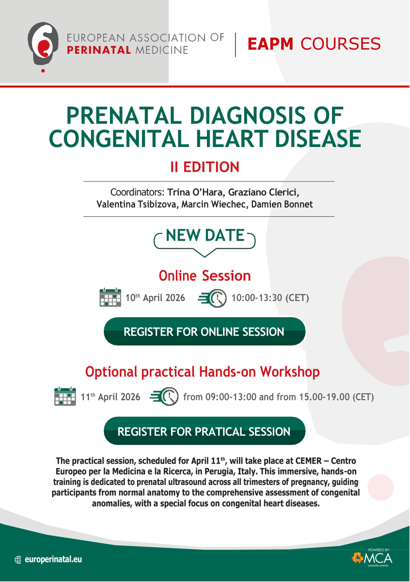 EUperinatal's tweet photo. Only 3 days left until #EAPM course on prenatal diagnosis of congenital heart disease (II edition). Join us online this Friday on 10th April

Register for online session 💻 : https://t.co/f3Zgeg89p2
Register for in-person session 🙋 : https://t.co/dSfa9D6k9G

#fetalmedicine https://t.co/H6VkQQFvfD