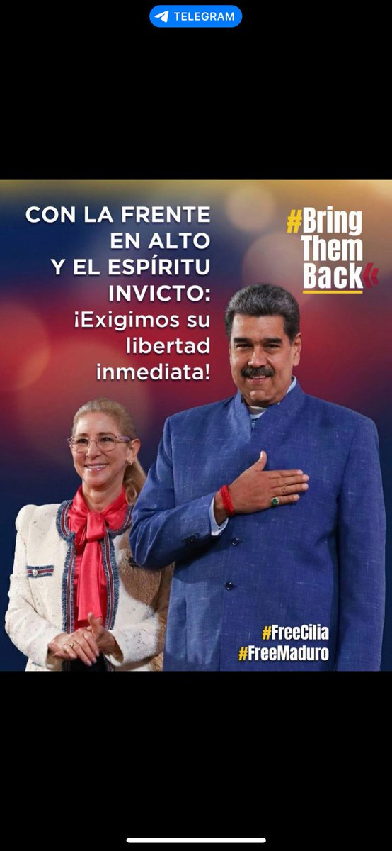 Desde Argentina, exigimos la inmediata libertad del presidente constitucional de la República Bolivariana de  Venezuela, compañero Nicolás Maduro y la primera dama y diputada de la Asamblea Nacional compañera Cilia Flores.

#LosQueremosDeVuelta
#FreeCilia
#FreeMaduro