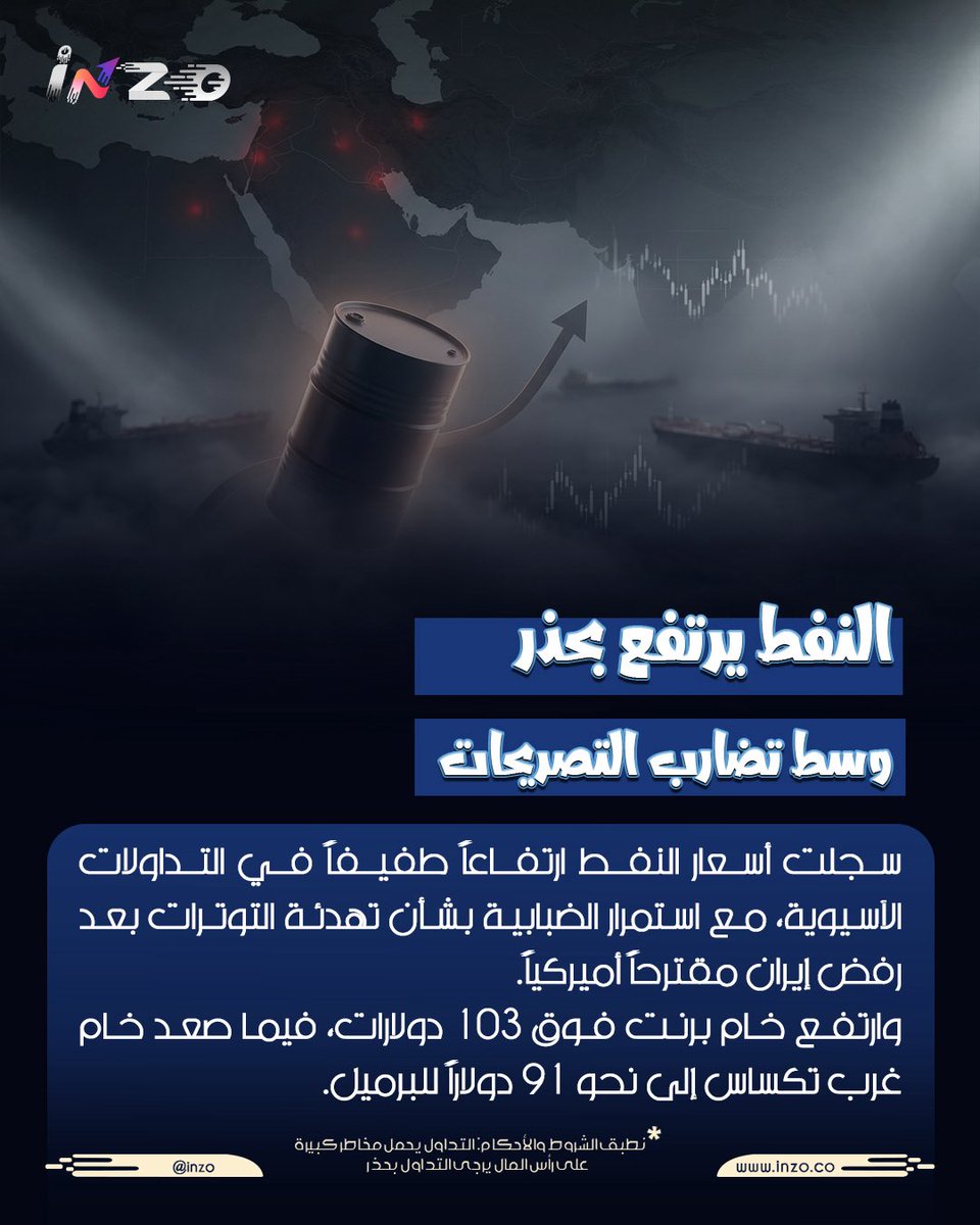inzoarabic's tweet image. النفط يتحرك بحذر… والتوترات لم تُحسم بعد تابعوا انزو لكل جديد في أسواق الطاقة
#انزو #inzo #نفط #الطاقة #تداول