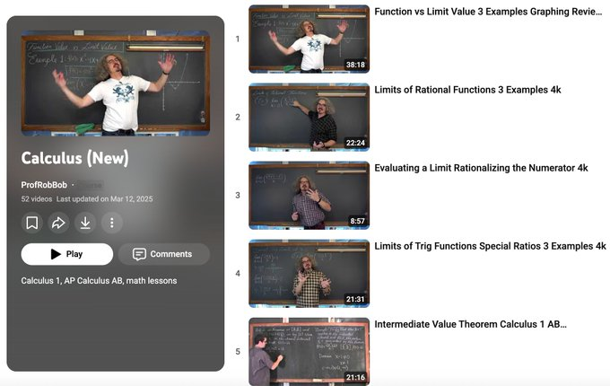 RodmanAi's tweet photo. FREE Mathematics Courses for Beginners in 2026:

1. Prealgebra
https://t.co/bKUzcrdiyq

2. Precalculus
https://t.co/iDTfgYnUpx

3. Algebra
https://t.co/2xqyObSqBA

4. Calculus
https://t.co/KdRxE7bkIl

5. Calculus
https://t.co/e6eY2MfQ8D

6. Linear Algebra
https://t.co/tT776wVGkB

7. Linear Algebra
https://t.co/tunoVGmRnt

8. Geometry
https://t.co/LJB7G61IaW

9. Trigonometry
https://t.co/S915P0DXlq

10. Statistics
https://t.co/PUYFFEBIWd

11. Probability
https://t.co/gVCdbqjqTI

12. Probability & Statistics
https://t.co/OScgPDzbP5

13. Limits
https://t.co/LjkMNTFY7Y

14. Derivatives
https://t.co/1qXWxyo6Xw

15. Integrals
https://t.co/YbvSHRG6Fu