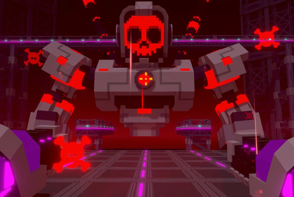 clifford2006's tweet photo. Deathbot spotted in The Sandbox Season 7. I’m definitely not panicking. @TheSandboxGame  https://t.co/9rE0tubGEw #Season7 https://t.co/QBwM1PgoEY