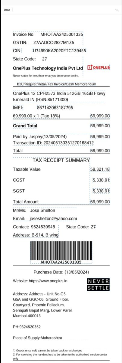 Joseshe38363765's tweet image. First asked 85% service cost. After multiple tweets,1+ offered replacement with OnePlus 12 but asking ₹27K40% MRP. Both devices have the same MRP, so why should I get a 2-year-old model? If I’m paying 40%, I deserve the latest OnePlus 13. Fair resolution needed.#ScamOnePlus