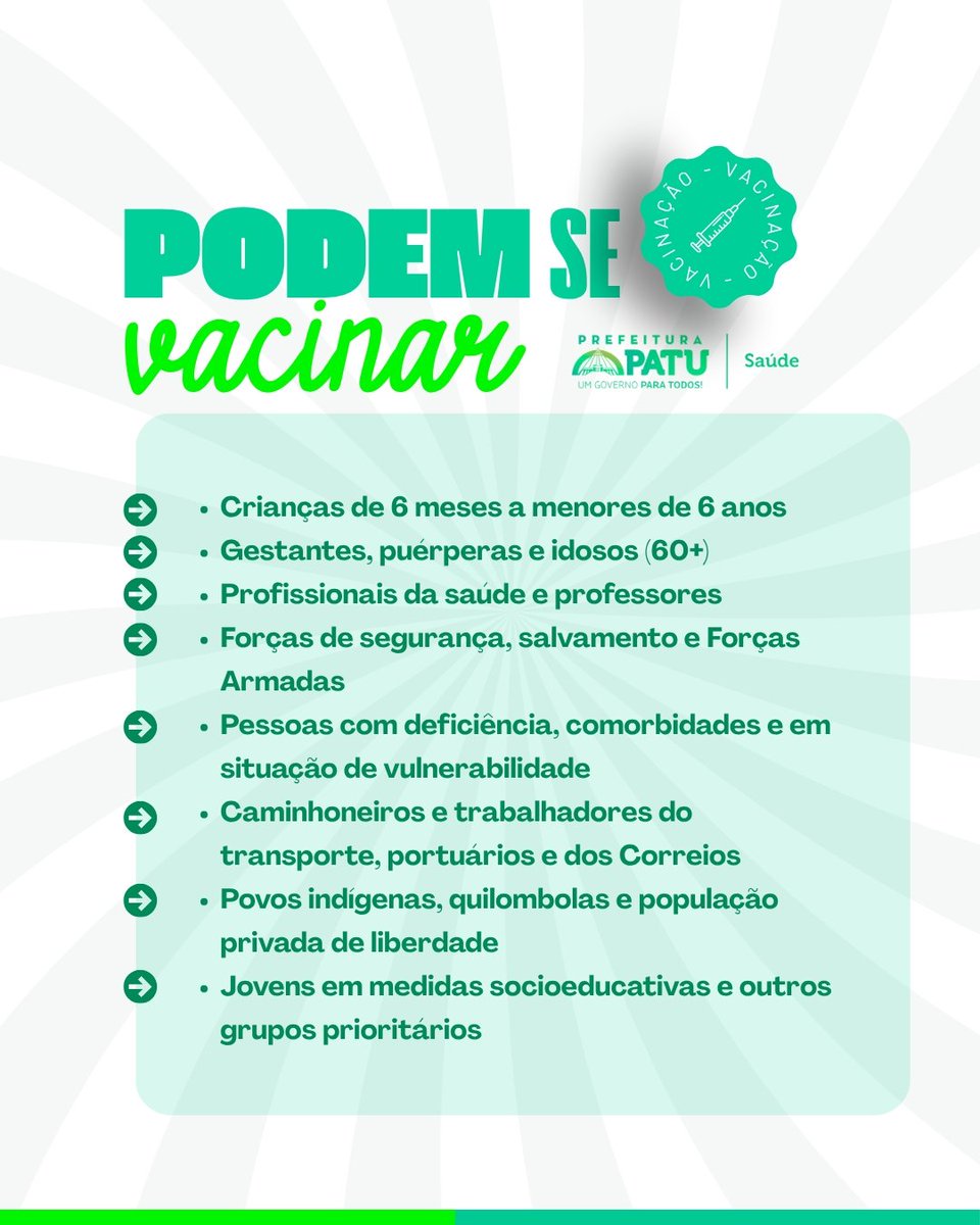 GovernoPatu's tweet photo. Sábado tem dia D de vacinação https://t.co/h9BkTg1dsX