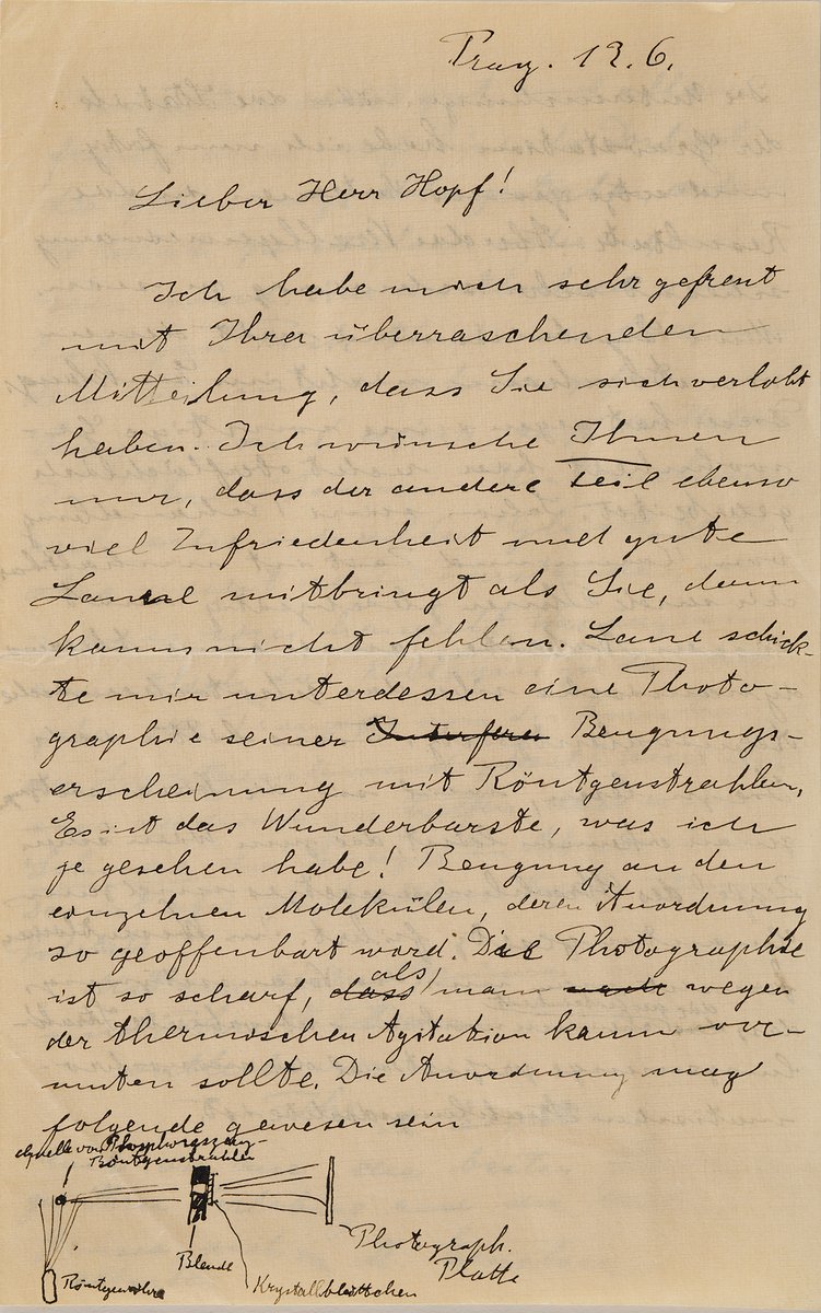 RRAuction's tweet image. Einstein called X-ray diffraction “the most wonderful thing that I have ever seen.”
In this 1912 letter, he even sketches von Laue’s experiment. 
Up for bid @RRAuction in Remarkable Rarities.
Closing tonight!
#Einstein #Physics #XRayDiffraction #ScienceHistory