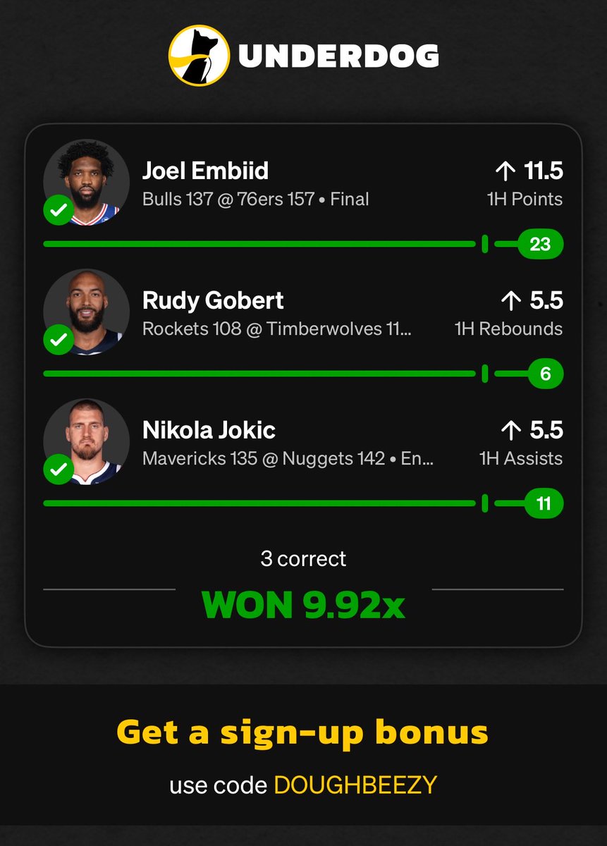 MrBreakEven651's tweet photo. Snagged 2 greens on ud last night we on 🔥🔥🔥  #Gambling𝕏 #underdogfantasy
#dfsapps #parlay https://t.co/tUn9bp9EvY