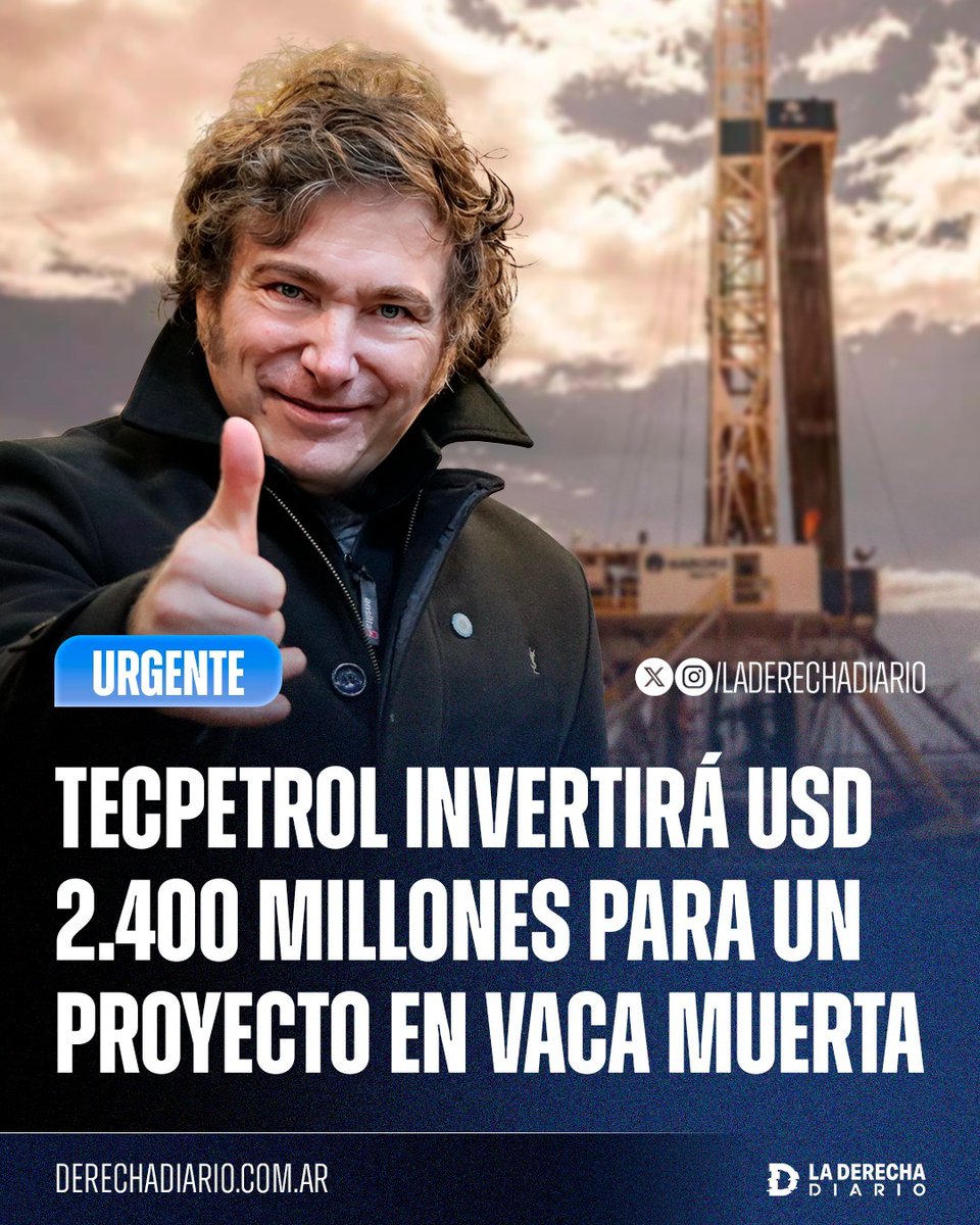 🇦🇷🚀 | MEGA INVERSIÓN EN ARGENTINA: Tecpetrol presentó un proyecto de 2.400 millones de dólares ante el RIGI para desarrollar un proyecto de petróleo no convencional en Vaca Muerta, previendo la creación de hasta 2.800 empleos directos.