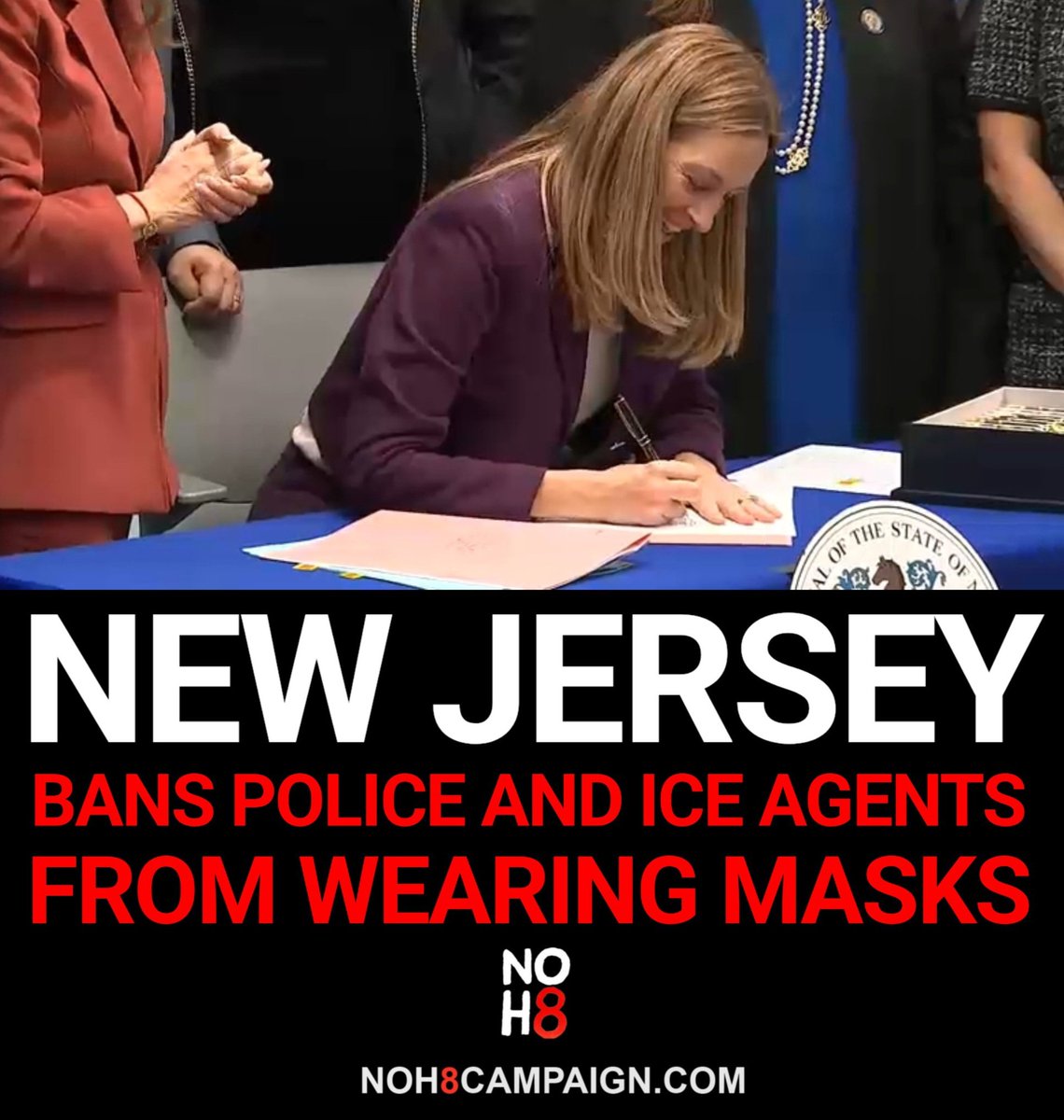 On Wednesday, New Jersey Governor Mikie Sherrill signed legislation banning law enforcement officers, including ICE agents, from wearing face coverings during public interactions #NOH8
