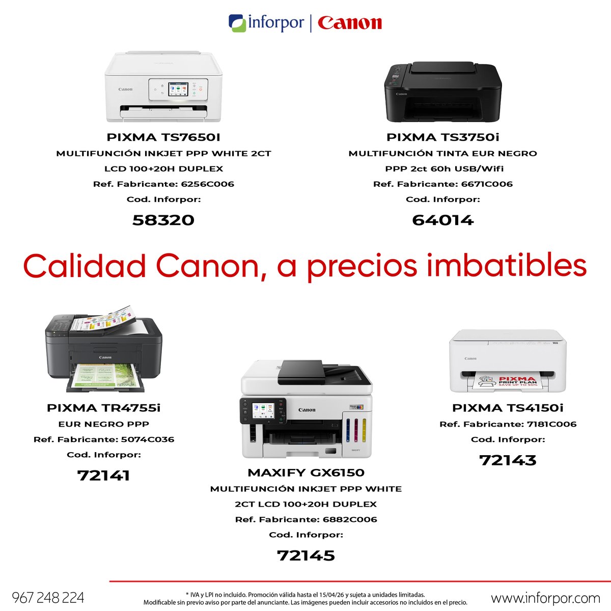 Inforpor's tweet image. 🖨️ Calidad Canon a precios imbatibles

Amplía tu catálogo con equipos fiables y competitivos 🚀

Desde soluciones compactas hasta modelos profesionales.

👉 tienda.inforpor.com/search?cmp=396

📞 967 248 224

#Canon #Impresoras #Tecnología #Inforpor #Ofertas