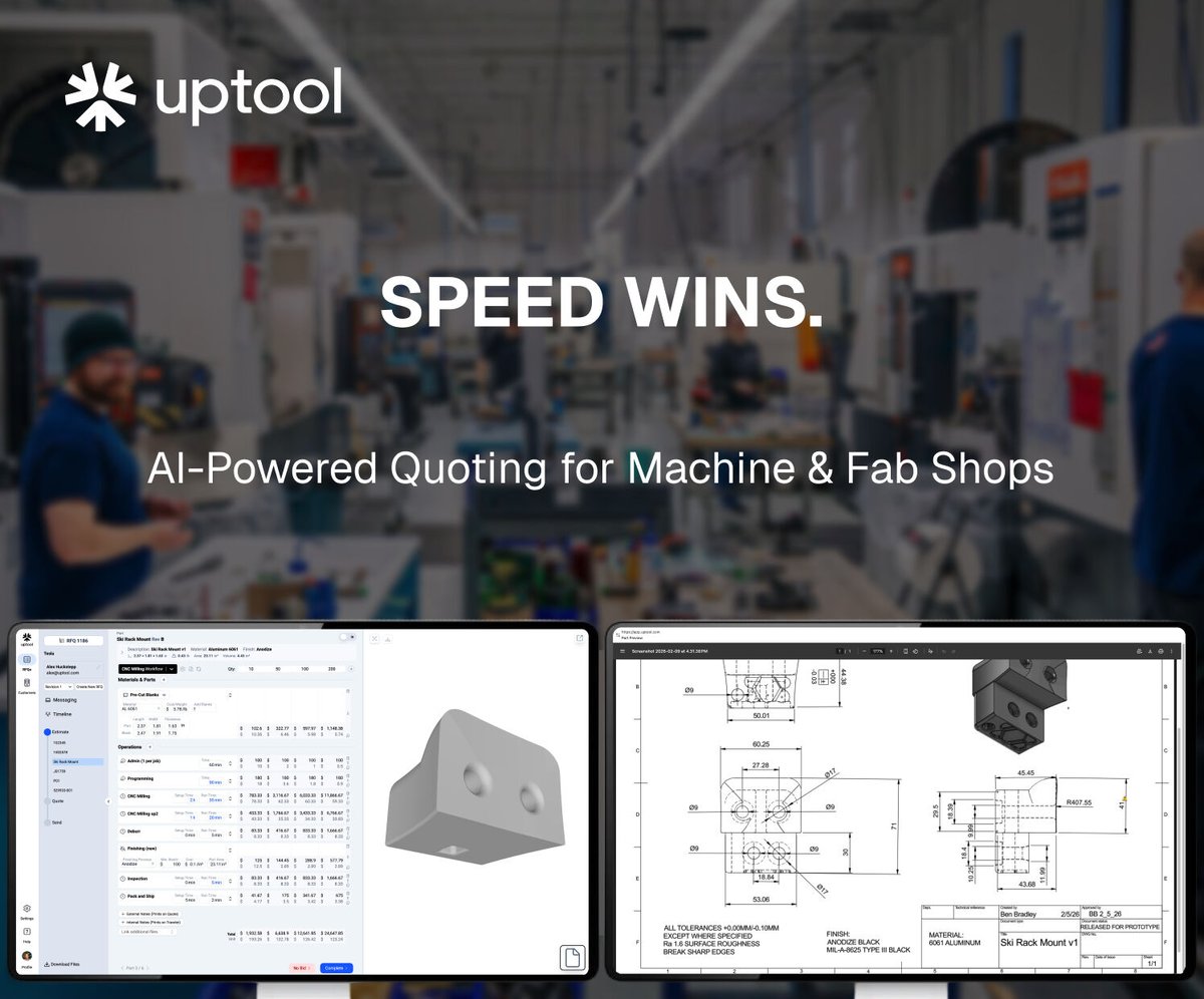 Quote Fast.
Win More.
Make More.

"Speed is the ultimate weapon." It’s a bold claim, but in the world of job shops, it’s the truth. The faster you can provide an accurate quote, the faster shops win work. 

Find out more at: Uptool.com