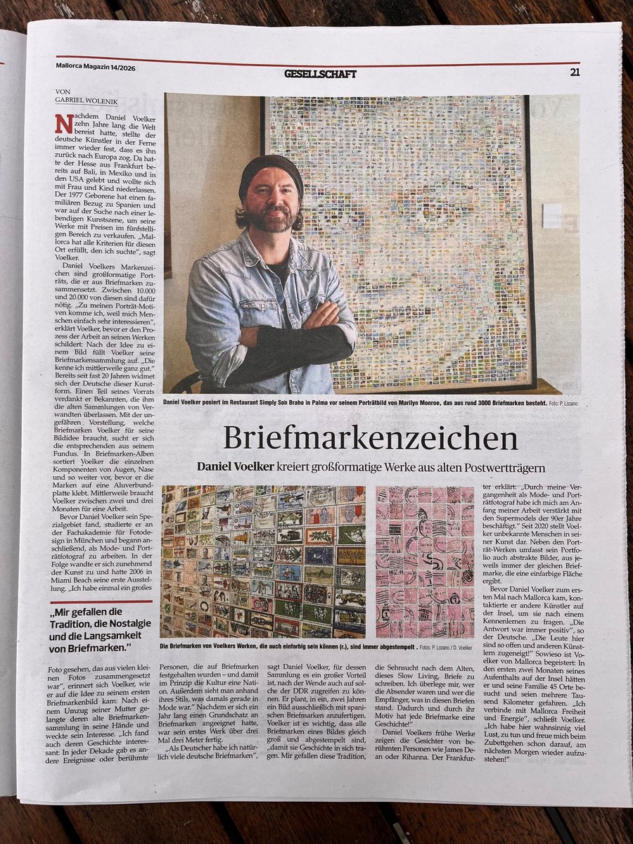 danielvoelker77's tweet photo. An article in the @MM_Mallorca newspaper about me and my work #Mallorca #MallorcaArtist #ArtistMallorca https://t.co/7sGVuqvI6L