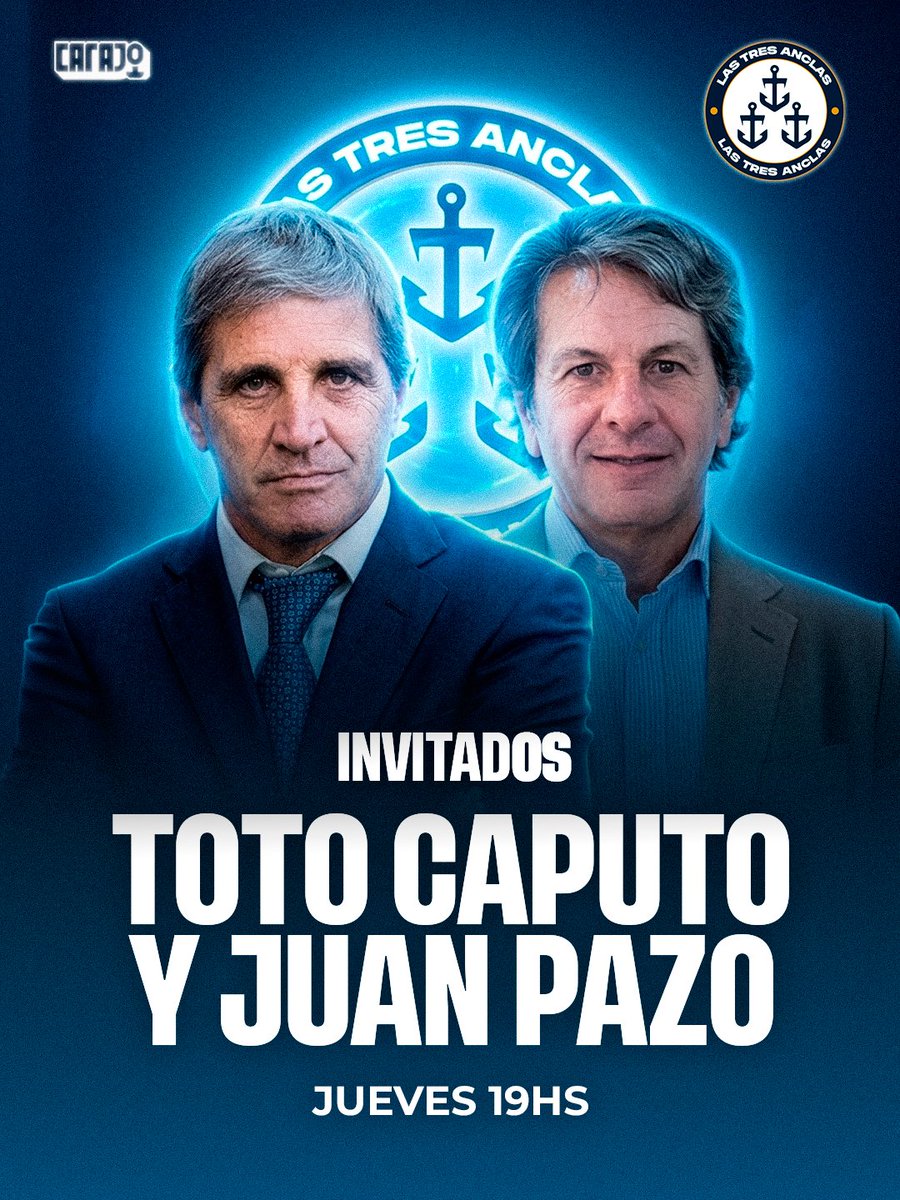 Hoy vienen a Las Tres Anclas Toto Caputo, el mejor Ministro de Economía de la historia, y Juan Pazo, ex titular de ARCA.

19hs por Carajo ⚓️⚓️⚓️