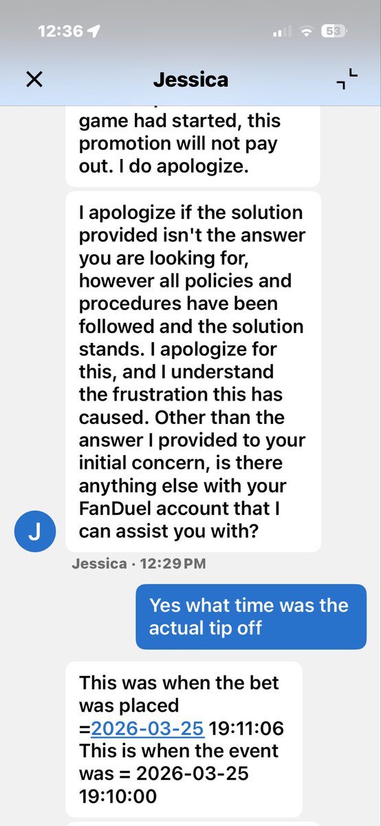 CoachJ_Stone's tweet photo. Some of the worst customer service I’ve ever dealt with. Jalen Smith was hurt in the first quarter and did not return to the game. They won’t pay out the remainder of my parlay because they say I placed the bet at 7:11 and the game started at 7:10 @FanDuel_Support @FDSportsbook https://t.co/AdmR9996vF