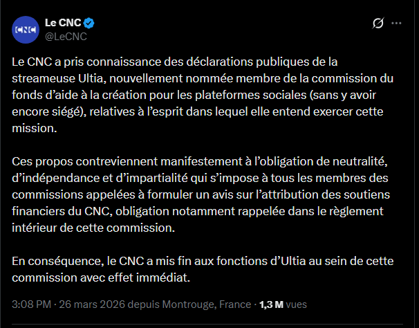 Le CNC a agit directement c'est déjà bien

Par contre le fait qu'elle ait parlé de ça sans voir le mal, ça montre bien qu'il y a un problème dans la notion de comment sont gérées les aides 

J'espère qu'il y aura plus de transparence sur l'entre soi