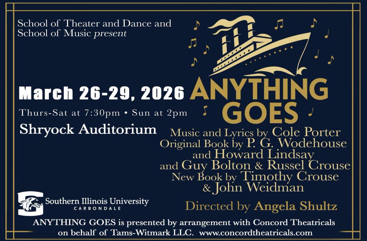 SIUBands's tweet photo. Opening Night! Come hear the Wind Ensemble play Cole Porter! Thursday, Friday, Saturday, and Sunday

Tickets are available online or at the door. Adult $25, Senior $20, Student (12+) $10, Children (up to 12) $8

@SIUC @siuc_cam @SIUC_Music @SIUBands https://t.co/xApGnPE9c6