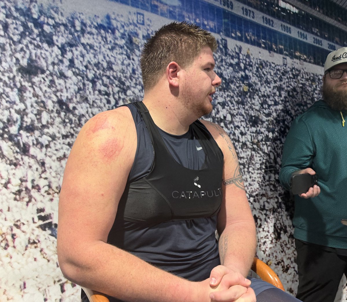 lexielinderman's tweet photo. Penn State offensive lineman Cooper Cousins on practicing in the morning:

“Definitely different … Who cares if everything is new? We’ve got to just roll with the flow.” https://t.co/TBp0ZdIDgH
