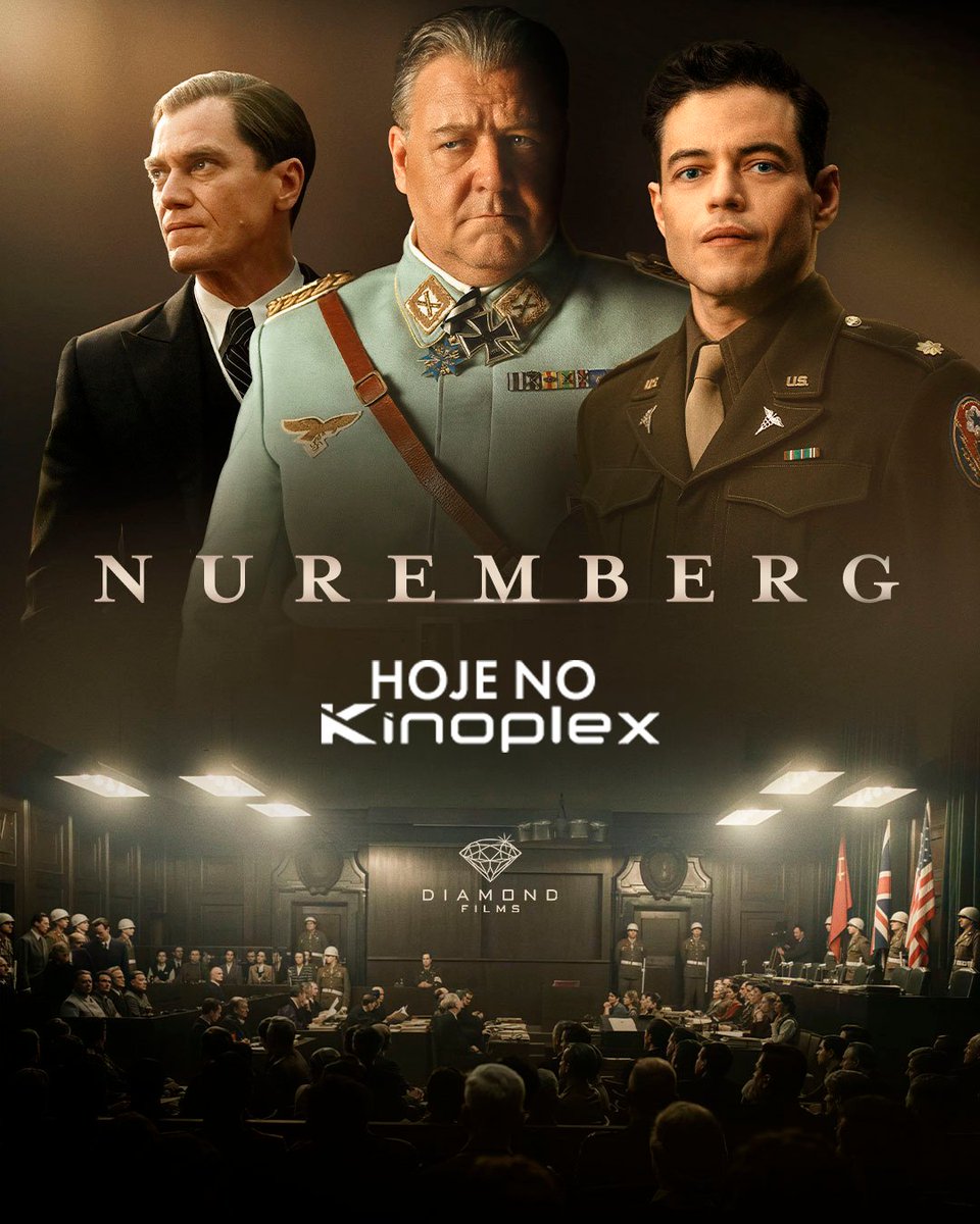 Kinoplex's tweet image. Qual é a verdadeira natureza do mal? Em #Nuremberg, um promotor e um psiquiatra precisam avaliar e julgar 22 oficiais por crimes de guerra. Conheça os detalhes do julgamento mais importante da história HOJE no #Kinoplex. Garanta seu ingresso: 4soci.al/h4t1s7