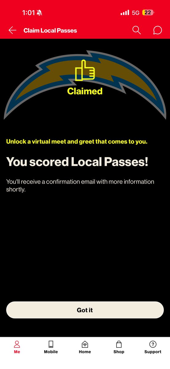 Thank you <a href="/Verizon/">Verizon</a>! <a href="/DerwinJames/">Derwin James Jr</a> hopefully I’ll be seeing you soon! <a href="/chargers/">Los Angeles Chargers</a>