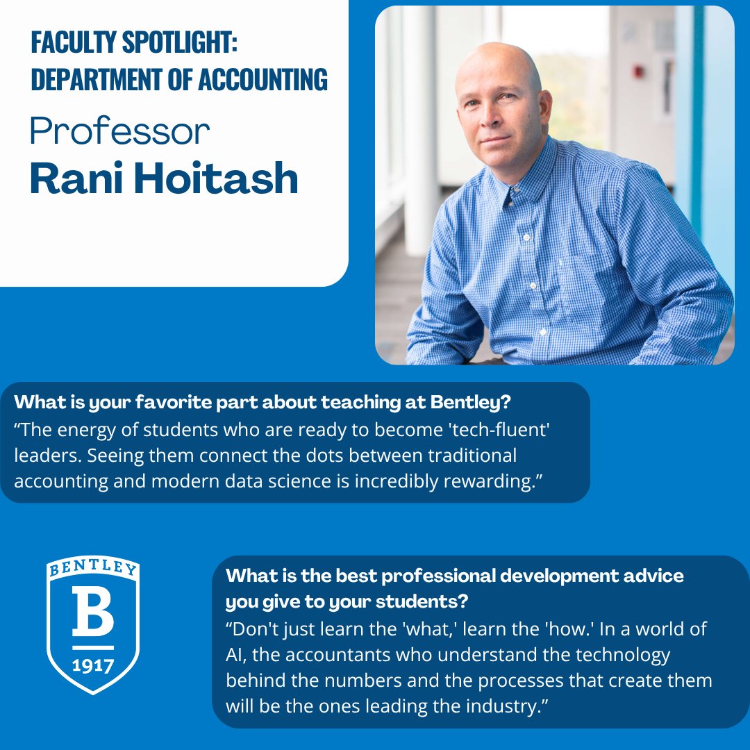 BentleyAcctDept's tweet image. Get to know Professor Rani Hoitash in our latest Faculty Spotlight! Read about his favorite part of teaching at Bentley, the advice he gives students, and his research interests. We're so lucky to have him as part of our faculty and Bentley community! #bentleyu #accounting