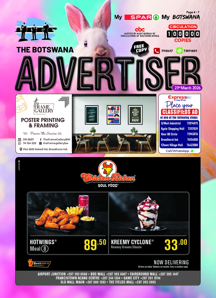 TBABW's tweet photo. 🚨 IT’S OUT NOW! 🚨

The latest Month-end Issue of The Botswana Advertiser is LIVE! 🐣
Packed with Easter eals &amp; unbeatable specials!
👉 https://t.co/FWqiRzUIKR

💼 Advertise with us: 3918657 | WhatsApp 73891889

🔥 Don’t just read it… BE IN IT!
#BotswanaAdvertiser #EasterDeals https://t.co/UAhxULho8U