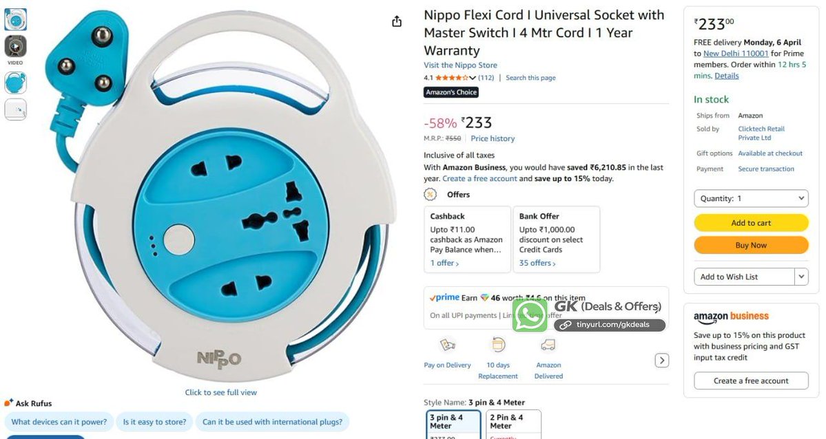gearknowledge's tweet image. Nippo 4M Socket with Switch @ ₹233 

amzn.to/3O32n7e

#Amazon #Nippo #PowerSocket

📲 Deals 👉 tinyurl.com/gkdeals