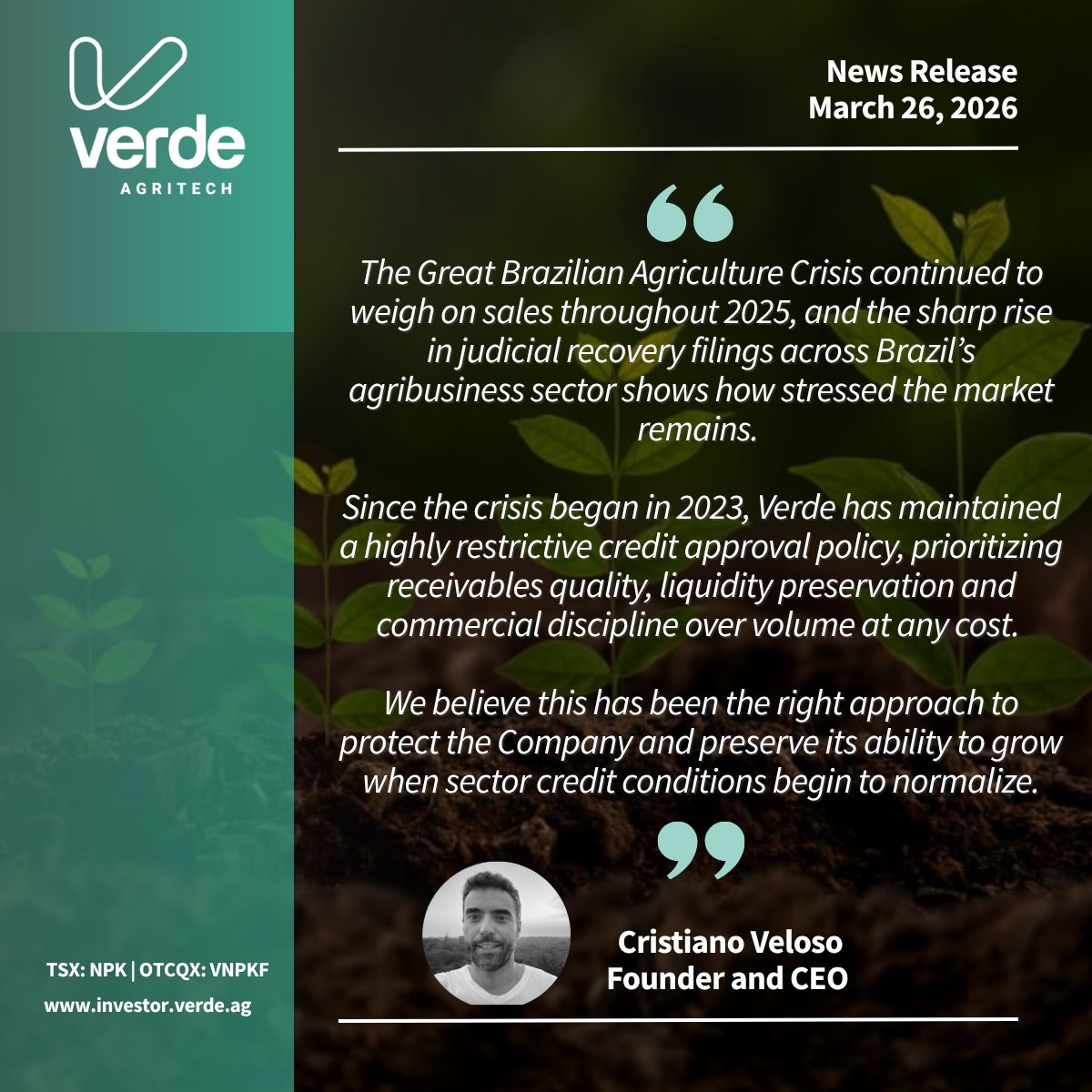 Verde AgriTech - Investors tweet media