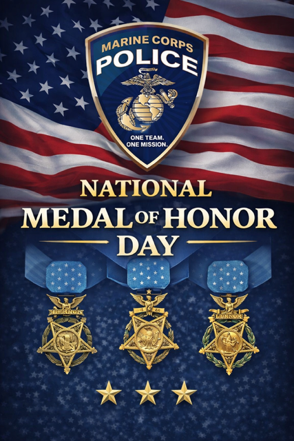 joinmcp's tweet photo. On National Medal of Honor Day, Marine Corps Police honor those who demonstrated extraordinary courage in service to our nation.

We carry forward their legacy through our mission every day.

#MedalOfHonorDay #MarineCorpsPolice #MCLEP https://t.co/TXkwBso7Ya