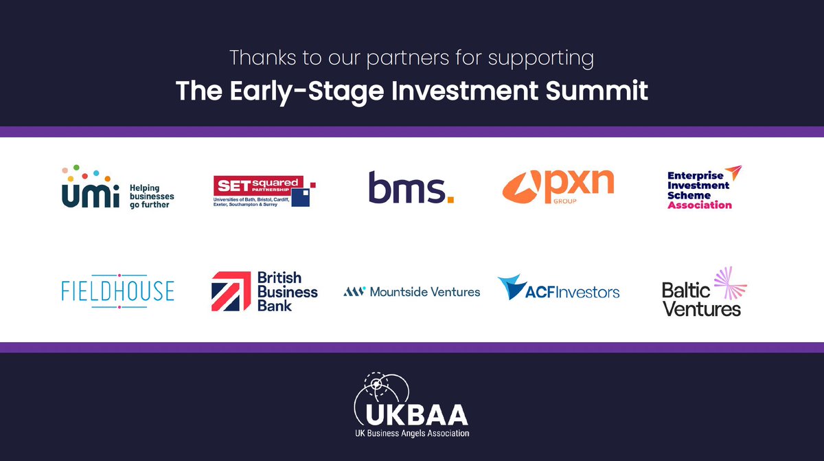 UKBAngels's tweet photo. Also a big thanks to our marketing partners - @ACFInvestors, #BalticVentures, @BMSGroup, @BritishBBank, #EISA, @WeAreFieldHouse, @Mountside_V, #PXNGroup, @SETsquared & #UMi #ESIS https://t.co/tIOXLWADAl