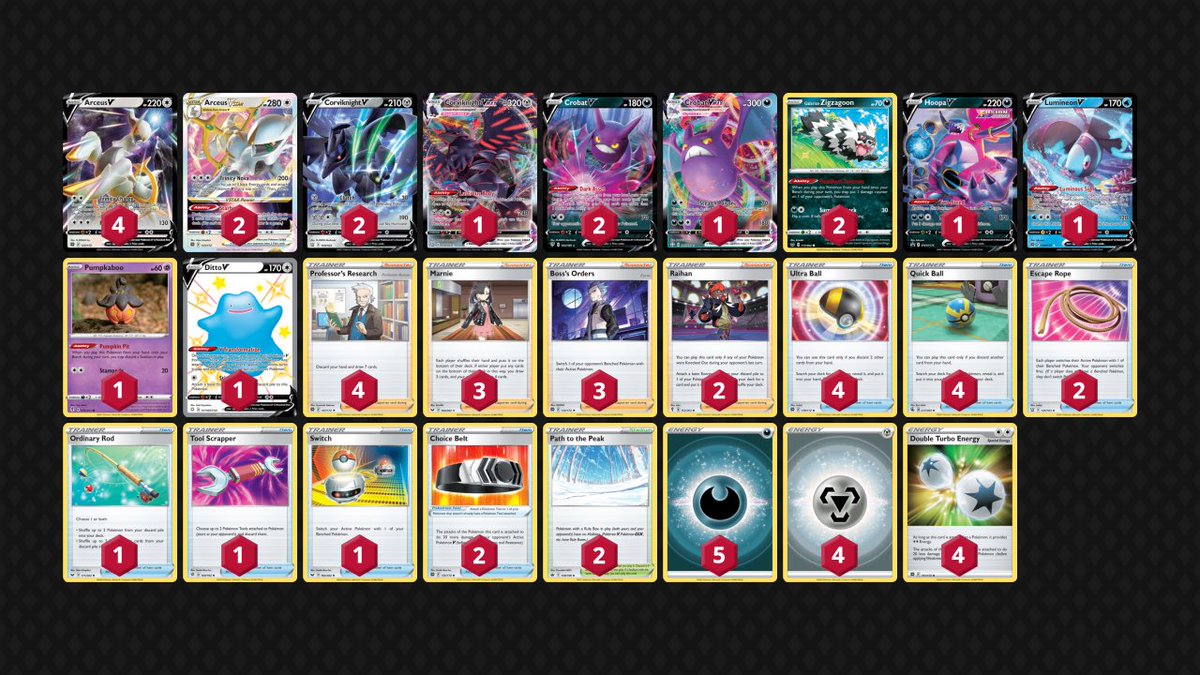 ZachLesagePTCG's tweet photo. I’ve been in a retro / throwback mood lately so here is my 24th place list Arceus Corviknight Crobat from Vancouver Regionals 2022. Why this list? I arguably think this might be the *worst* archetype I’ve ever made Day 2 with at an event with. 

Like most Arc decks, you just load up Energy on other V Pokemon - this one happened to be Corviknight or Crobat. Between type advantage and big numbers, this odd combination worked well enough for me to somehow get T32 at the Regionals. There was a point where I was at the bottom tables with this deck and somehow ran it all the way back - I seriously don’t know how. 

The question I gotta ask is, “Which deck is the worst deck that you did well with?” Lemme know! 🤘 

All of my lists are posted in my premium Metafy discord server in which you can sign up for in my Metafy community. It’s only $5 USD a month and you get access to ALL of my lists that I constantly update. You can also follow me on social media for all of the free content I post too. I also offer coaching on Metafy too - hit me up 🤙 

Lemme know what you think of the list and I’m free to answer any questions you may have! 😃 

#PlayPokemon #PokemonTCG #PokemonCards #Pokemon30 #Pokemon