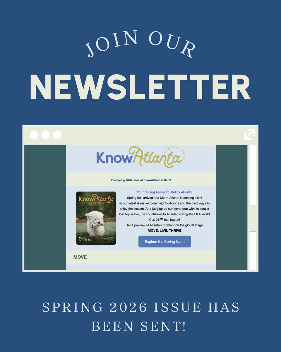 knowatlanta's tweet photo. Just sent 📩

The Spring 2026 KnowAtlanta Newsletter has been sent and is full of everything you need to move, live, thrive this season. 🏡🌷☀️

Have you opened yours yet?

Click here to subscribe: https://t.co/4KrQlP1Aa7 https://t.co/YAtLo0S6Ys