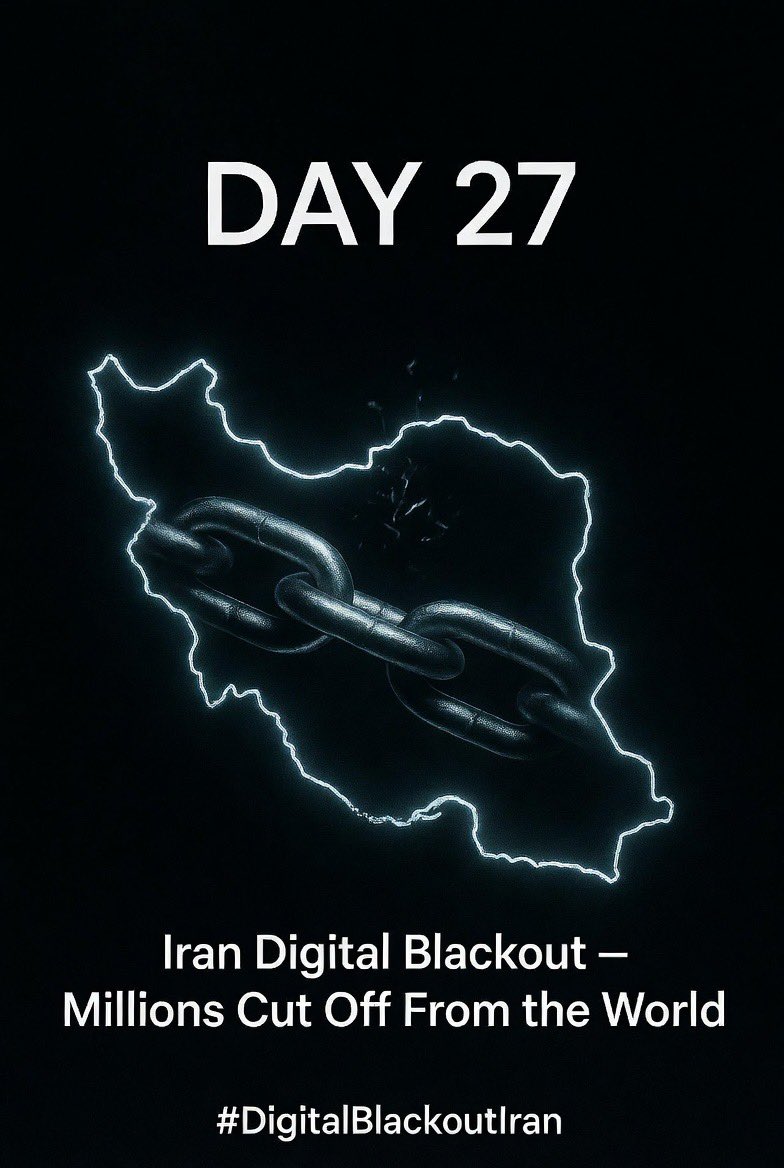 RiseofAziola0's tweet photo. **Day 27** — Iran's regime continues its ruthless **digital blackout**, isolating over 90 million people from calls, news, and the outside world.

Families can't connect. Voices stay buried. Truth stays hidden.

@elonmusk  
Starlink **Direct to Cell** offers a real lifeline: basic connectivity delivered directly to phones, no infrastructure needed.

Iranians need this now. Step up and make it real.

#DigitalBlackoutIran