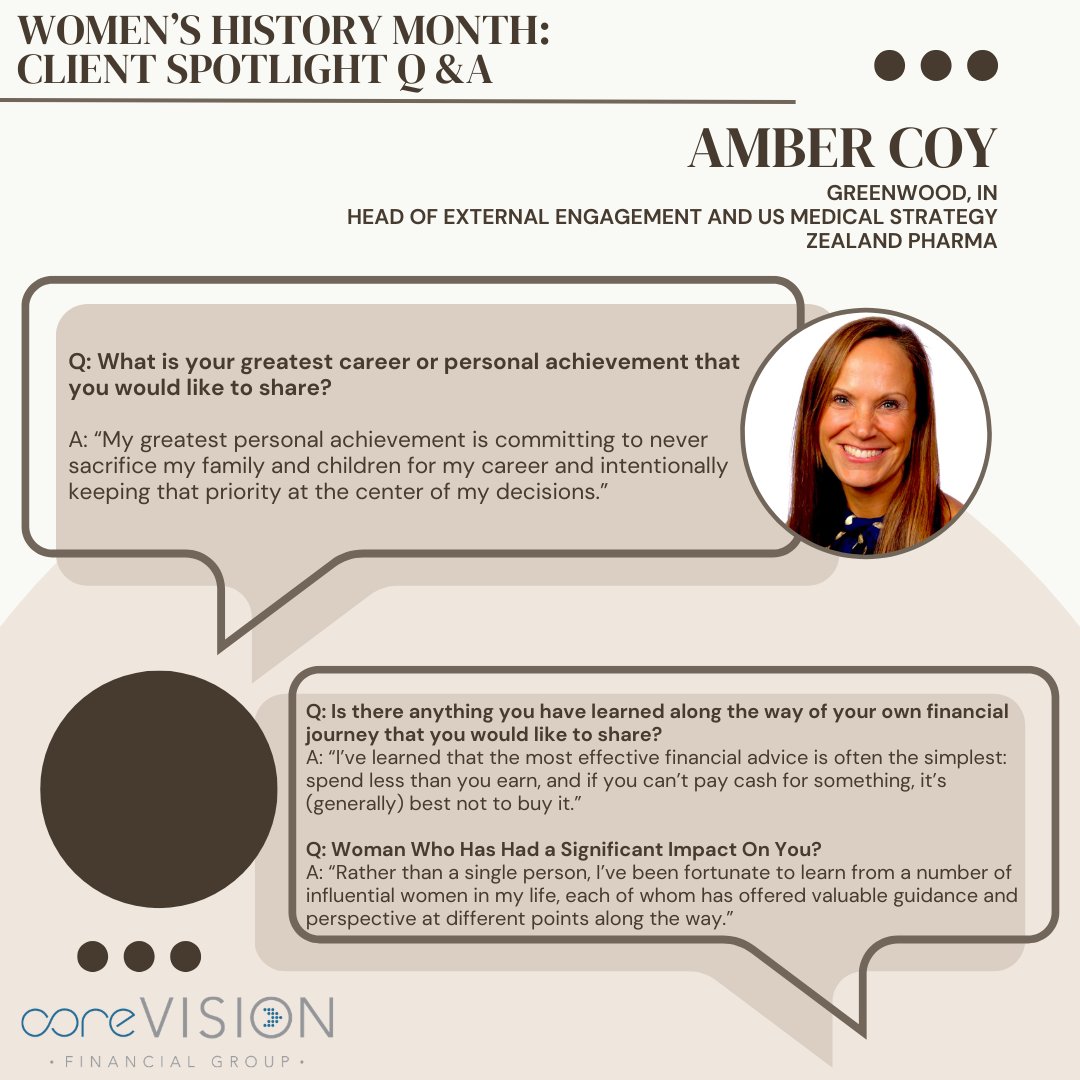 coreVISIONFG's tweet photo. 🌟 Women’s History Month Q&amp;A Series – Feature #4🌟

We’re proud to continue our Women’s History Month Client Spotlight Q&amp;A Series by highlighting another inspiring leader: Amber Coy.

#WomensHistoryMonth #WomenInBusiness #WomenWhoInspire #coreVISIONcrew #WeRetirePeople https://t.co/CudM19JzzP