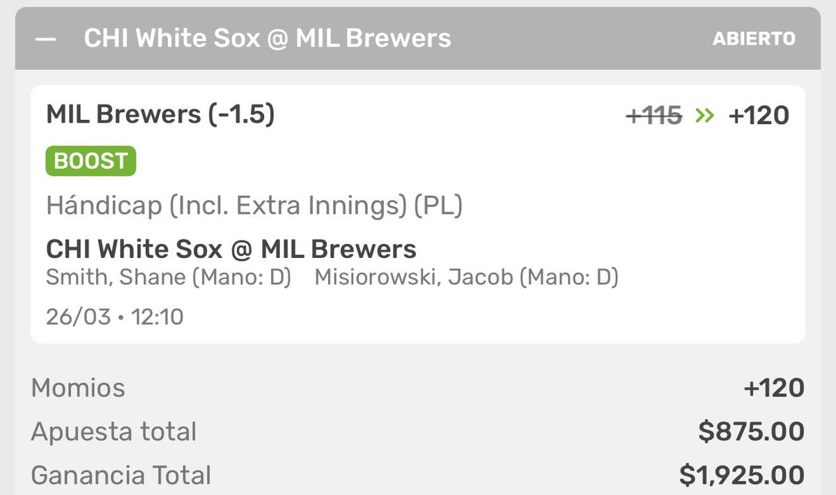 cc_picks_'s tweet photo. MLB ⚾️

Brewers -1

5u

Para no perder la bella costumbre, vamos en contra de White Sox.

Este duelo no será entre los mejores abridores de cada equipo, Quinn Preister (Lista de Lesionados - 15 días), mientras que White Sox perdió a Drew Thorpe (Lista de Lesionados - 15 Días); también perdieron a su receptor (prospecto) Kyle Teel (Lista de Lesionados - 10 días).

Por su parte, Brewers mandó a la lomita a Misiorowski, una de las sorpresas de la temporada pasada como novato. Tuvo un récord 5-3 - 4.36 ERA - WHIP 1.24 - 87 K - 66 IP; por su parte White Sox abrirá con otro joven como lo es Shane Smith quien tuvo un récord 7-8 - 3.81 ERA - WHIP 1.20 - 145 K - 146.1 IP.

Y como cada año los White Sox siguen siendo uno de los eslabones débiles de la liga, aunque este año comenzaron una reconstrucción aún falta para ver a un equipo más competitivo. Por su parte, Brewers este año está como uno de los principales favoritos a ganar su división y peleando contra los Cubs.

- Desde 2024 MIL (Local): 33-13 (72%). AVG Score: MIL 4.6 - OPP 3.8.
- ⁠Desde 2024 CHI (Visita) (T7-8.5) 27-90 (23%). AVG Score: CHI 3.2 - OPP 5.0