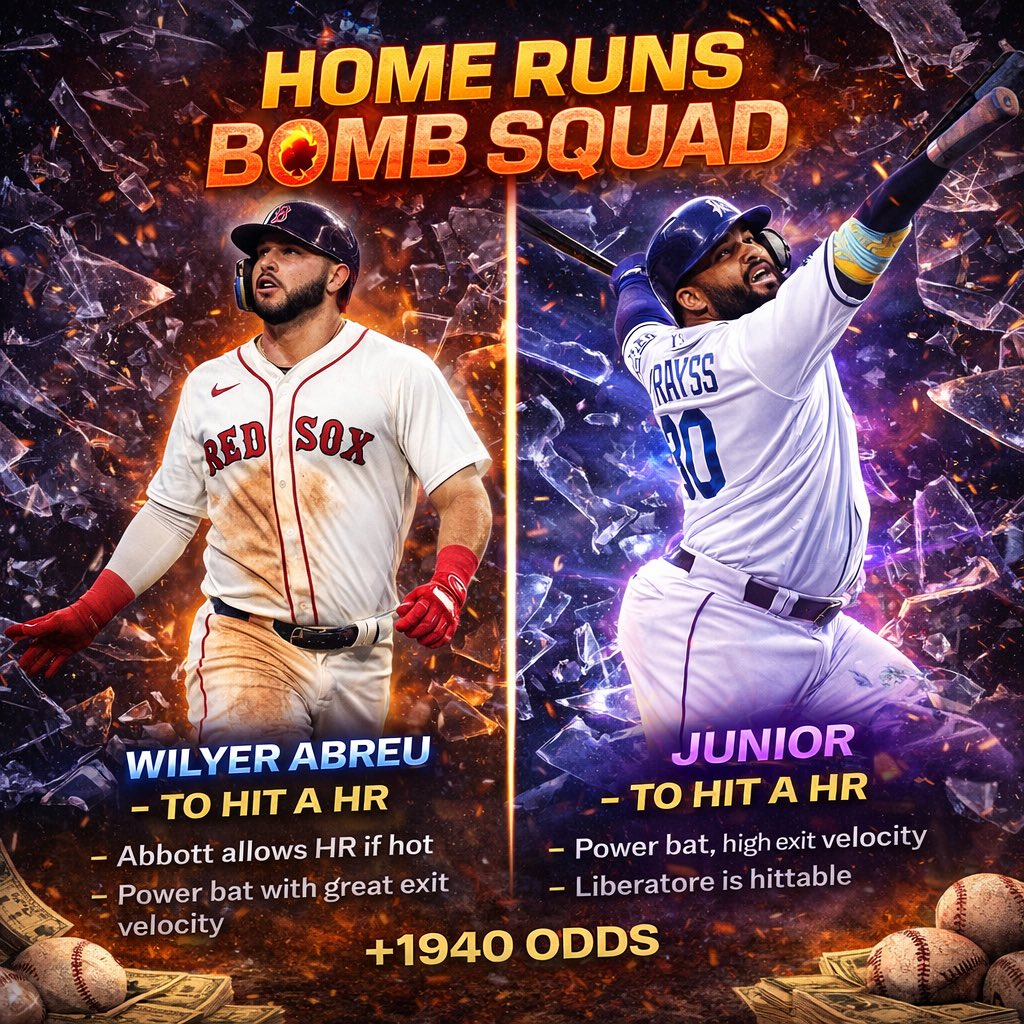 imkingjuno's tweet photo. 💣 HR PARLAY 💣

Abreu HR  
Junior HR  

+1940 odds 🔥  
Big swing play

#PayDayEveryday
Follow @TrapPicksDaily
#mlbpicks #homerun #parlay https://t.co/DkxjTgPnnL