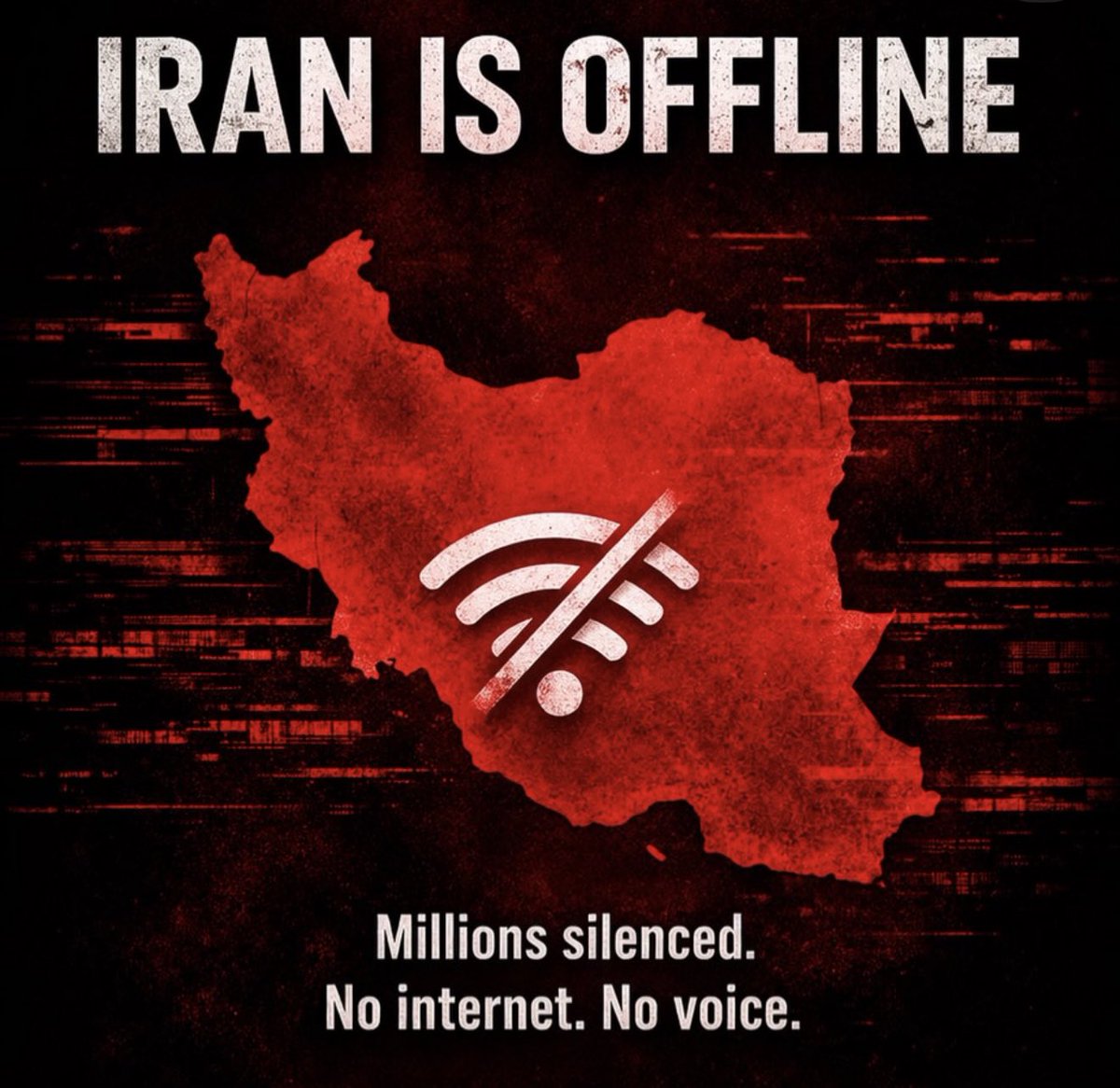 sabamajlessi's tweet photo. ❌Today marks Day 27 of the Islamic Republic’s total internet blackout in Iran.❌

This is not a “technical issue.”
This is a deliberate act of repression a regime cutting off 90 million people from the world to silence, control, and erase their voices.

No internet. No communication. No witnesses.

When a government shuts down the internet, it’s because it has something to hide and people to crush.

27 days of silence is not normal. It’s a crime.
And the world’s silence is complicity.  

#DigitalBlackOutIran