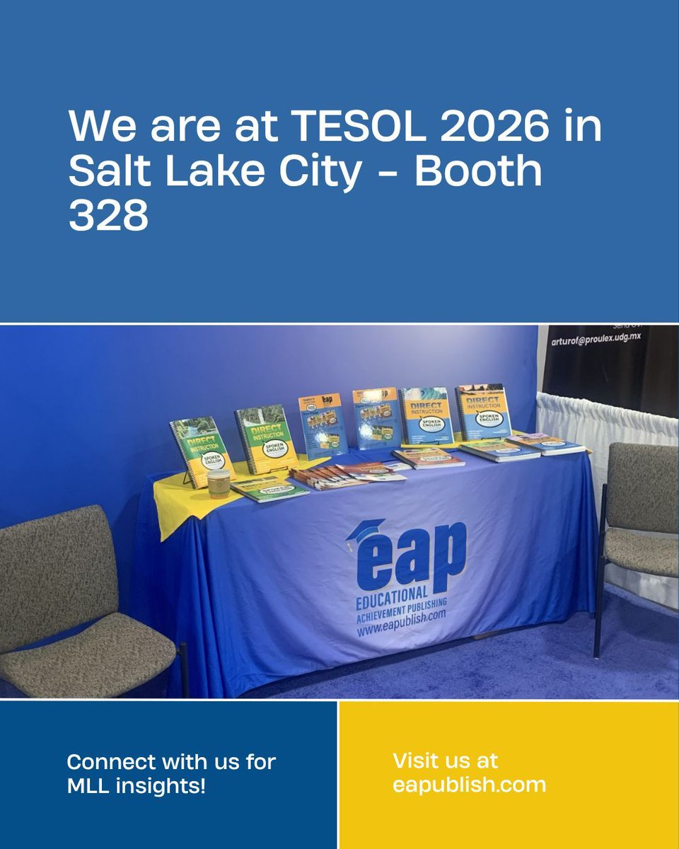 EduAPublish's tweet image. We’re excited to share that Educational Achievement Publishing (EAP) is at the TESOL International Association Convention. 
If you’re attending, stop by Booth 328. We’d love to connect, answer questions, and show how DISE can support your students!

#TESOL #EnglishLearners