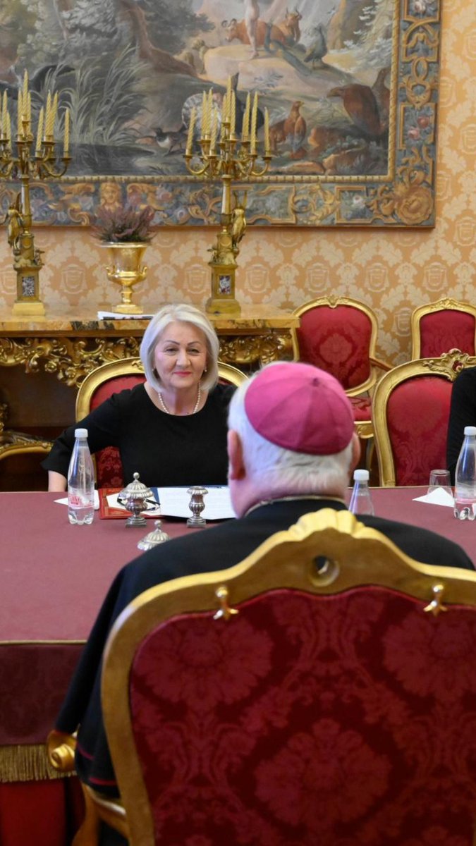 VaticanNews's tweet photo. Pope Leo welcomed Borjana Krišto, Chairwoman of the Council of Ministers of Bosnia and Herzegovina, to the Vatican today before having talks at the Secretariat of State.

During this meeting with Archbishop Paul Richard Gallagher, the two discussed mutual appreciation for the "the good bilateral relations and for the contribution of the local Church to society" as well as "the situation of the Catholic community and certain outstanding issues in Church–State relations”, according to a statement by the Holy See Press Office.