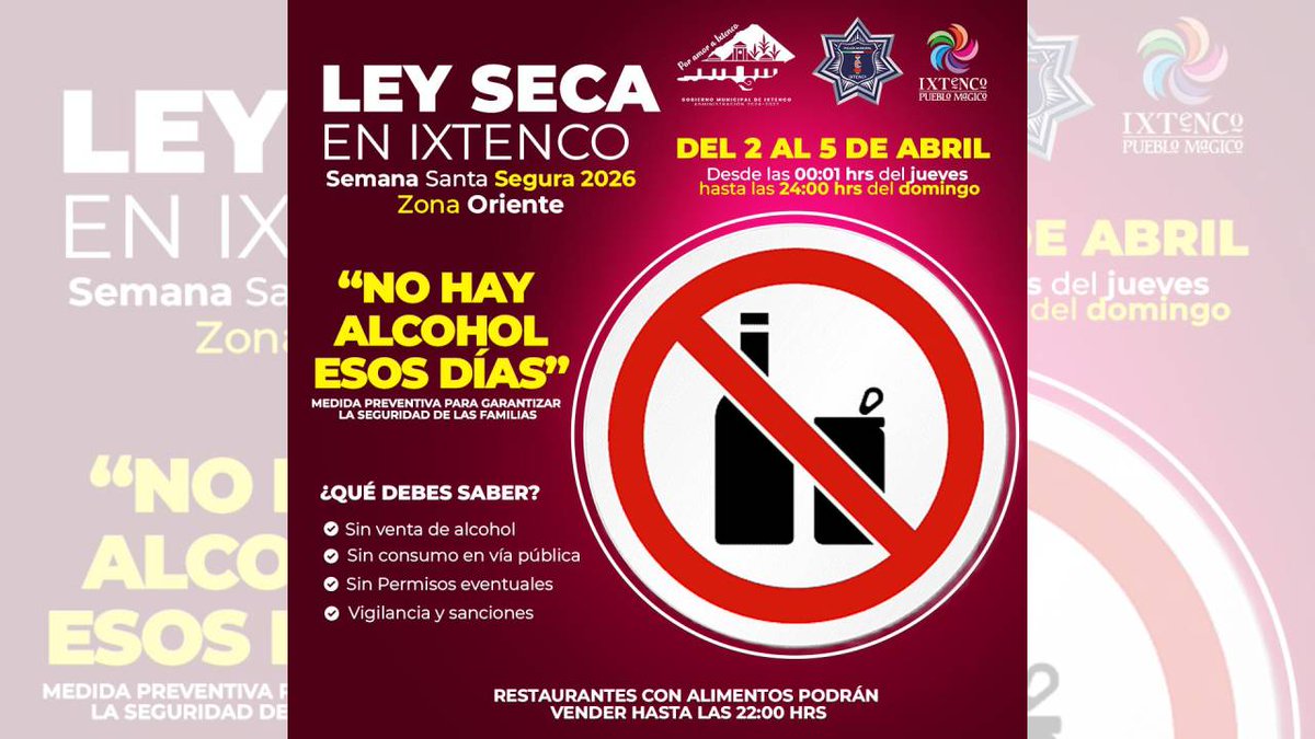 Ixtenco se suma al operativo “Semana Santa Segura 2026” con la aplicación de Ley Seca
mxenlanoticia.com.mx/noticias/tlaxc…