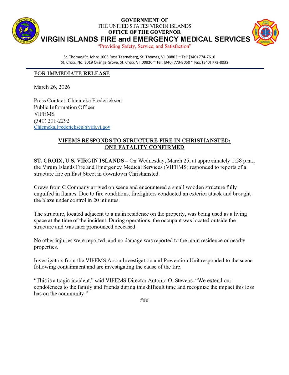 VI Fire and Emergency Medical Services tweet media