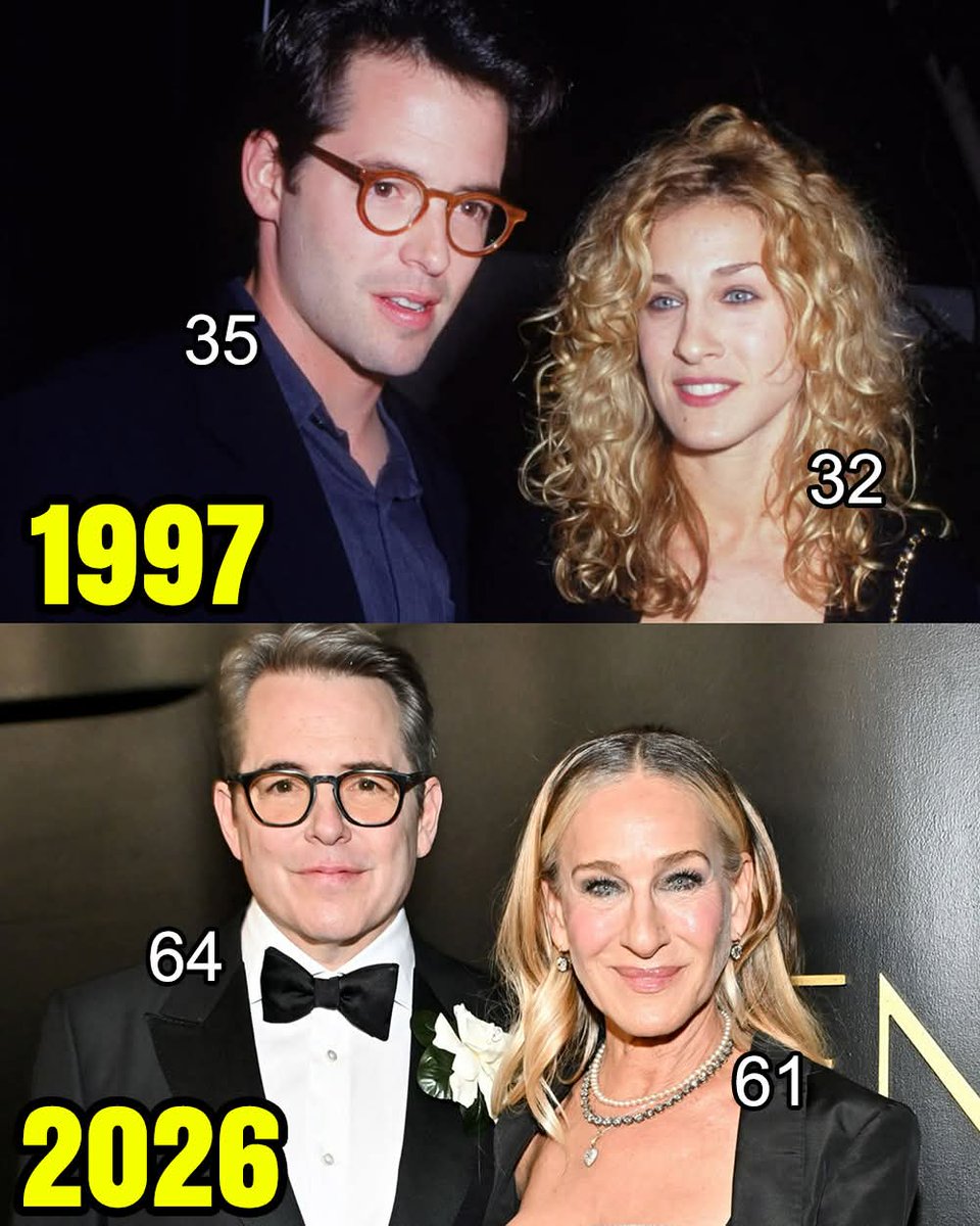 fwskiiii's tweet photo. Matthew Broderick and Sarah Jessica Parker in 1997 and 2026. https://t.co/bXI4MxOGmi