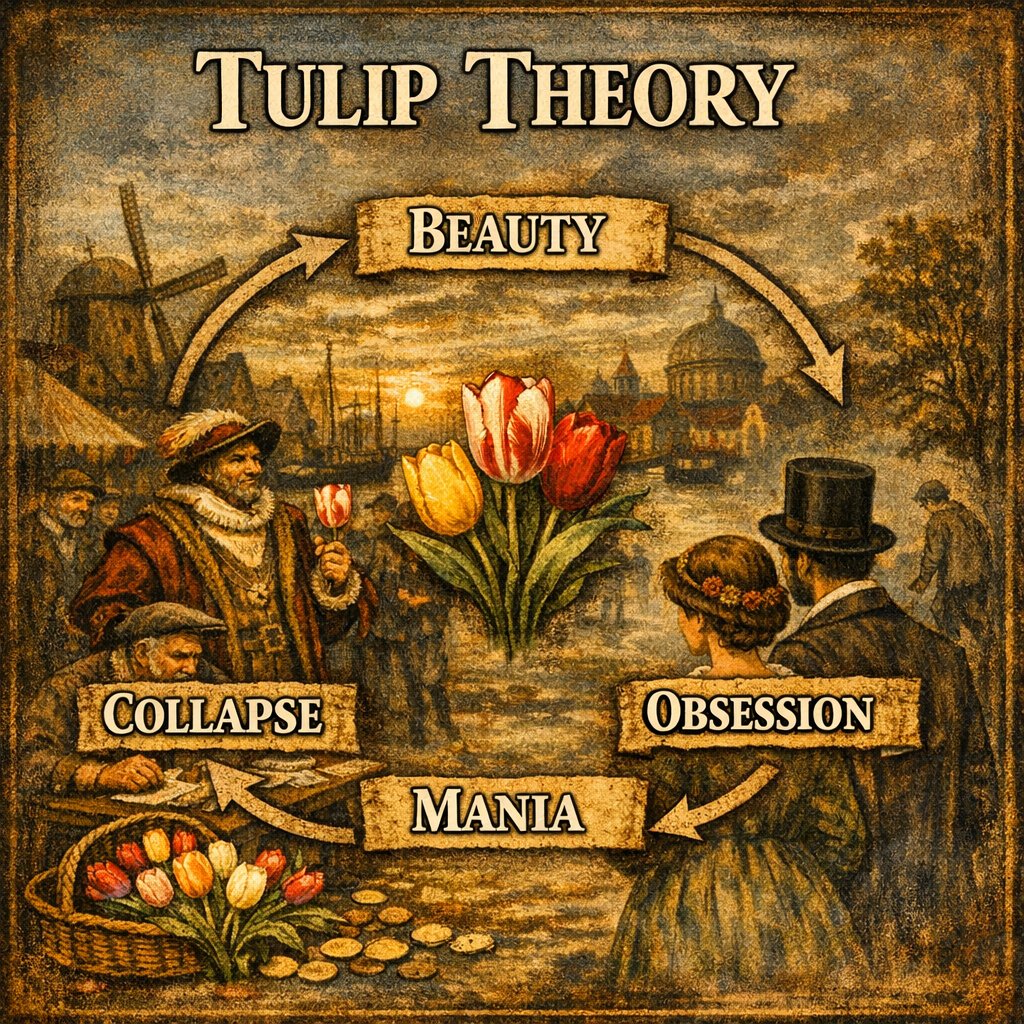 TheoryLoop's tweet image. Tulip Theory shows how hype distorts value: the bloom that looks perfect, the momentum that hides the truth, and the pressure to move before you’ve looked closely. When you see the pattern, excitement stops feeling like reality.
theoryloop.org/tulip
#TulipTheory #TheoryLoop