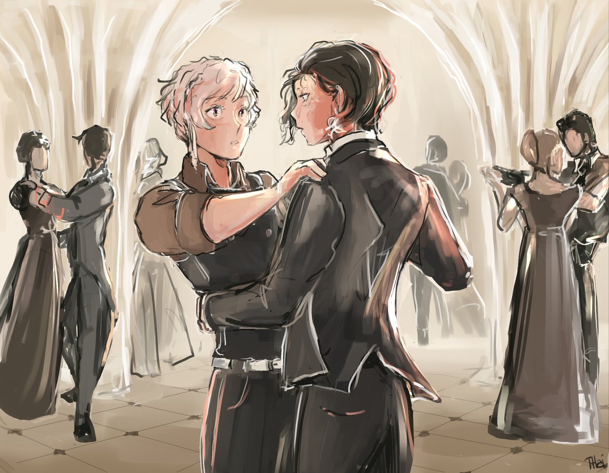 continuation of the undercover mission comic from a few days ago ✨️ sskk slow dancing 🩷 #bsd #bsdfanart #sskk #shinsoukoku #bungostraydogs #bsdatsushi #bsdakutagawa